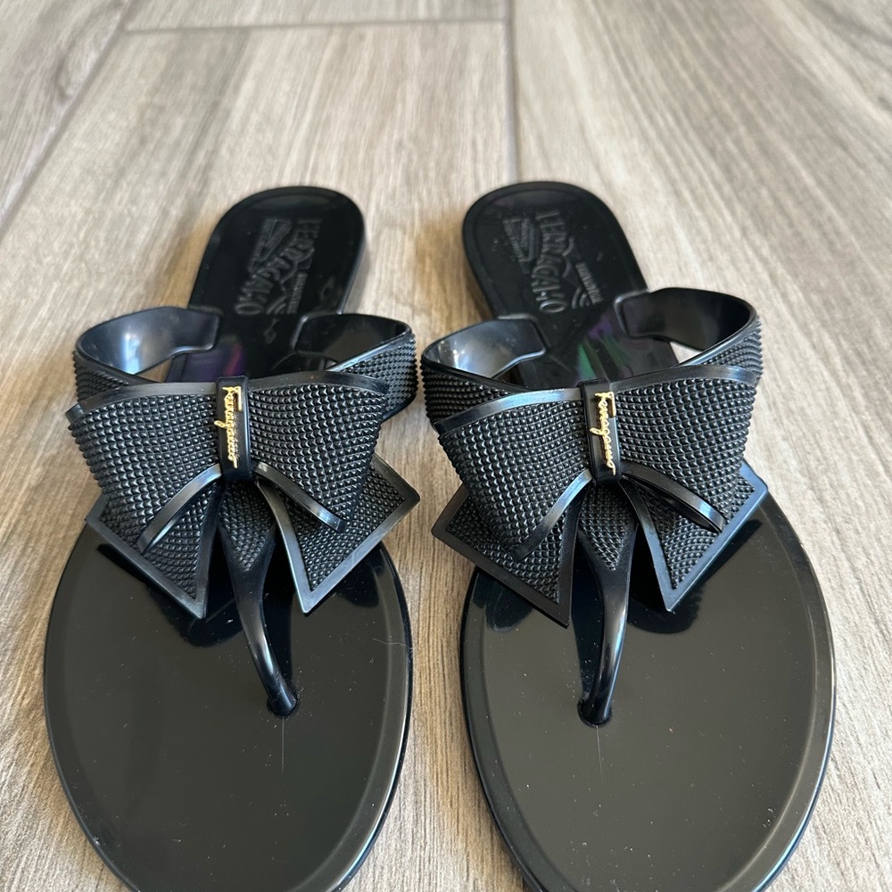 Salvatore Ferragamo Black Jelly Sandals